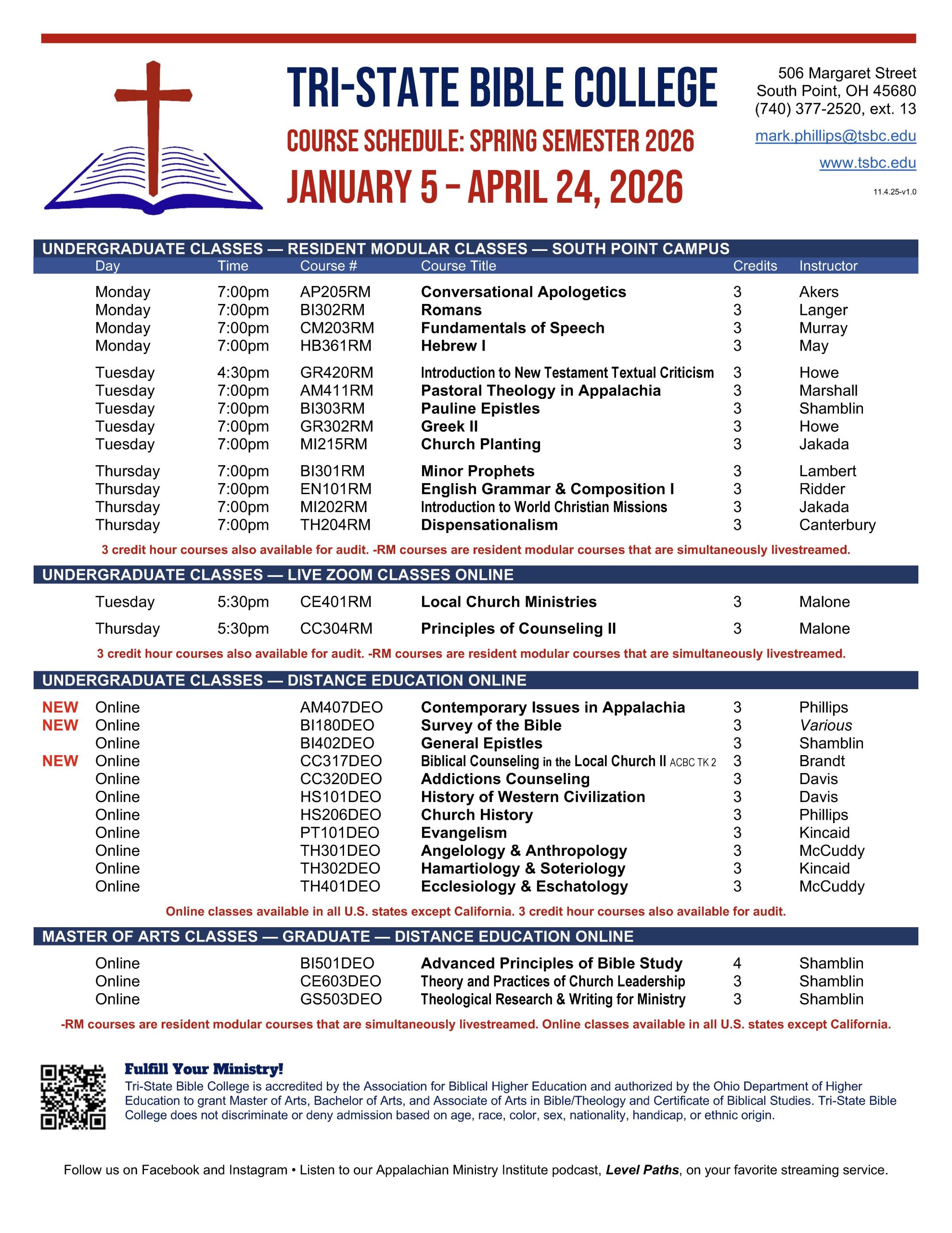 2026 Spring Schedule Release - TRI-STATE BIBLE COLLEGE, image size:1978x2560