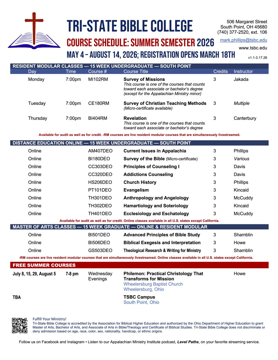 2026 Summer TSBC Schedule Release