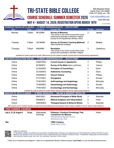 2026 Summer TSBC Schedule Release